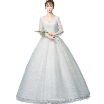 HQ181 Sexy V-neck Fashion Wedding Dress Bridal Gown Plaid Organza Ball Gown Long Sleeve Wedding Dress